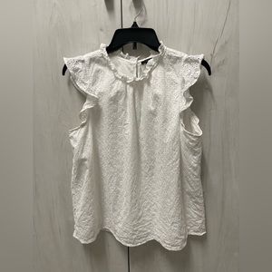 Ann Taylor Factory White Sleeveless Eyelet Blouse, Large Petite